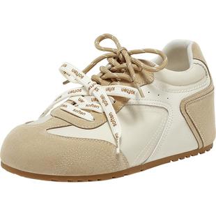 【小番茄】百思图25秋新款红色德训鞋内增高女厚底运动休闲鞋女鞋