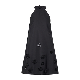 naivee纳薇赴宴礼服裙25夏新款花朵钉珠中式立领A字版连衣裙短款