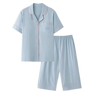 2026新款带胸垫睡衣女款纯棉短袖夏天女士五分裤可外穿家居服套装