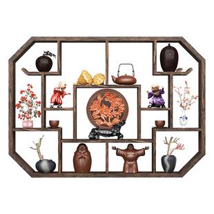 博古架实木中式壁挂式上墙小型摆件茶室置物架现代简约多宝阁收纳