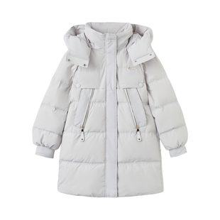 快鱼羽绒服女2025冬季女士中长款加厚宽松连帽简约口袋有拉链外套