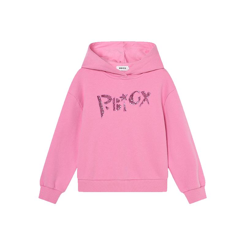 RBIGX瑞比克童装2025冬季新款珠片恒温暖皮设计感连帽潮流卫衣