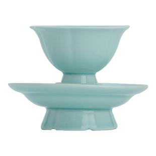 景德镇陶瓷仿宋湖田窑影青葵口茶盏品茗杯手工雕刻莲花纹盏主人杯