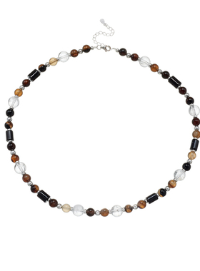 AHCHOO 静奢风混彩手工玛瑙水晶项链S925纯银悦己趣味小众锁骨链