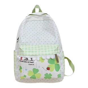 四叶草元素双肩包绿色大容量初中生日系2025新款肩包女波点小书包
