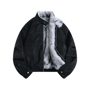 BOYUE帛跃冬季狼王PU皮毛领座山雕外套加绒痞帅机车保暖男女棉服