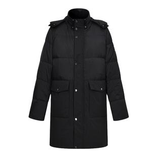 RARE威雅男装冬季新款可脱卸帽黑色保暖外套男士中长款鹅绒羽绒服