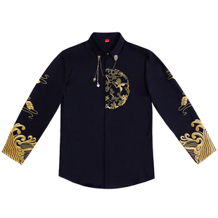 贝勒府＜高端品•金玉锦绣＞中国风刺绣衬衫男装复古修身衬衣长袖