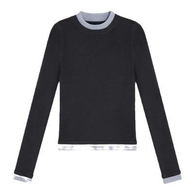 撞色圆领套头针织衫女秋冬