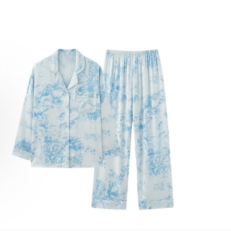 真丝女士睡衣春夏新款桑蚕丝水墨风高级感家居服套装可外穿送闺蜜