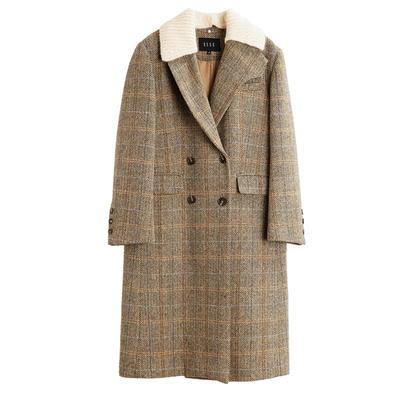 格纹中长款毛呢外套ELLE