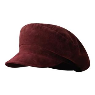 秋冬安可拉红色帽子女生复古绒面贝雷帽前进帽翻毛皮显脸小渔夫帽