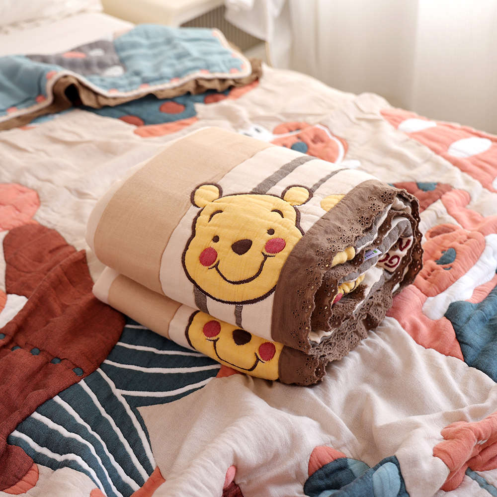 卡通纯棉泡芙被新款单人毛巾被柔软舒适透气儿童家用全棉纱布盖毯