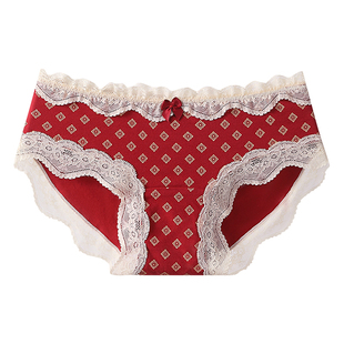 都市丽人红色内裤女士纯棉抗菌2025新款本命年少女生蕾丝三角短裤
