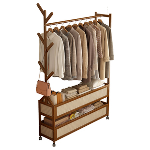 衣架落地立式衣帽架卧室简易晾衣架家用挂衣架带轮可移动衣裤架子