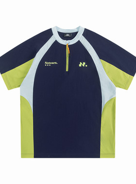 NOTEARS 青少年美式半拉链T恤男女夏季情侣宽松运动速干短袖上衣