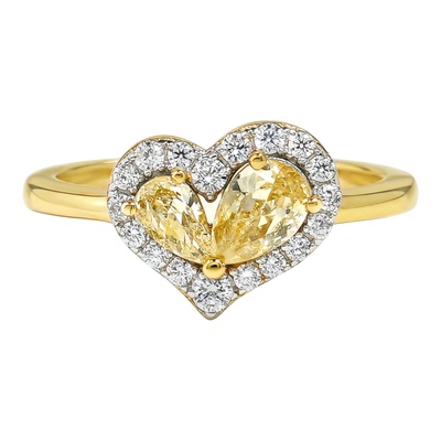 精工版星芒心钻双石爱心黄钻色925银戒指甜美可爱小众设计感温柔