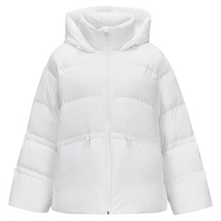 斯凯奇2026秋季新款运动羽绒服中长款连帽防风防泼水亮白梭织面料