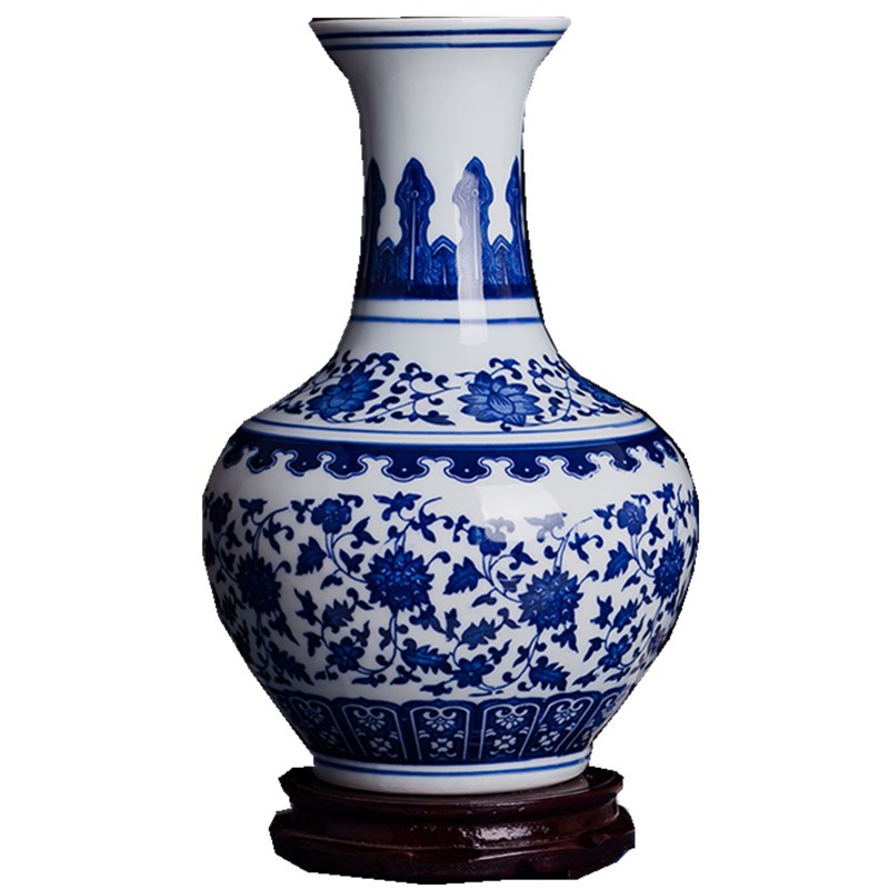 景德镇陶瓷器仿古青花瓷花瓶摆件现代简约客厅装饰插画工艺品