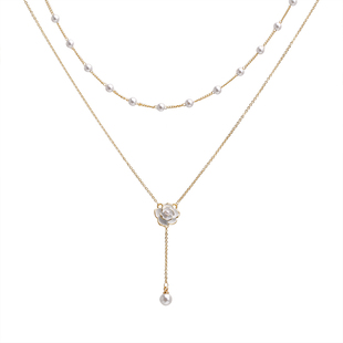 超仙优雅珍珠山茶花双层流苏项链女轻奢高级感锁骨链小众设计颈链