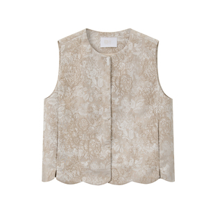 如意连云【霖诺】对襟浮雕提花马甲女新中式国风圆领玉石扣背心