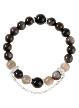 【安心之选】灰月光黑曜石银曜石手串范李李抵负高级暗调守护手链