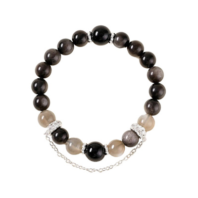 【安心之选】灰月光黑曜石银曜石手串范李李抵负高级暗调守护手链