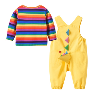 宝宝套装春秋款恐龙背带裤套装中小童纯棉两件套洋气可爱婴儿衣服