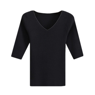 2026春秋新款简约百搭v领中袖上衣女薄毛衣短袖修身针织衫打底衫