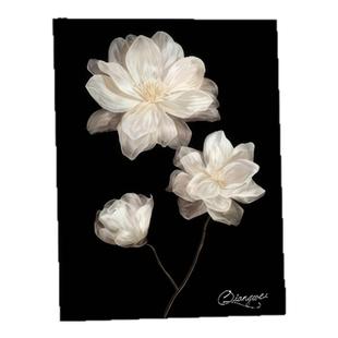 现代轻奢复古黑白INS风画山茶高级客厅电视柜斗柜鞋柜装饰画摆件