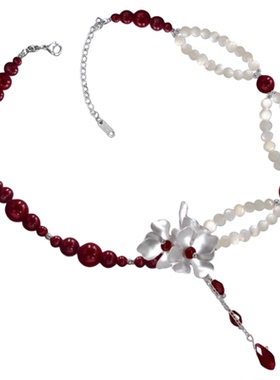 SU浮空岛「猩红贝母」小众高级感choker项链安可拉红色珍珠锁骨链