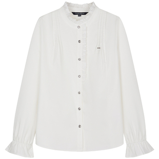 TeenieWeenie小熊女装秋冬季时尚简洁优雅蕾丝装饰高领雪纺衫衬衫