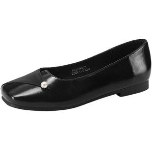 木林森女鞋春季2025新款上班通勤软底豆豆鞋低跟珍珠方头浅口单鞋