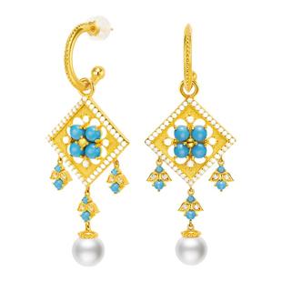 吾往群青绿松石珍珠流苏耳饰新中式国风耳环生日礼物女友闺蜜耳夹