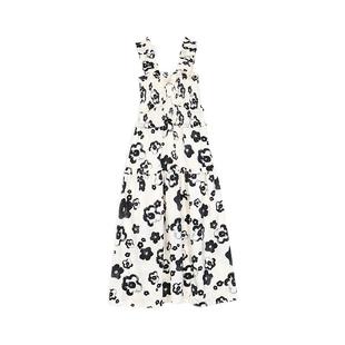 西町村屋法式吊带连衣裙女装春夏季新款气质长裙复古收腰碎花裙子