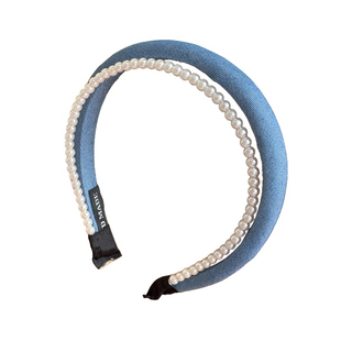 复古牛仔蓝珍珠发箍女2026新款高颅顶洗脸头箍日常外戴压发卡头饰