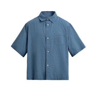 柜329！ZA夏季新品 男装 棉质boxy fit短袖格子衬衫 1820350 400