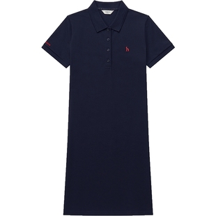 Hazzys哈吉斯夏季休闲女装针织短袖POLO纯色连衣裙潮流通勤女裙子