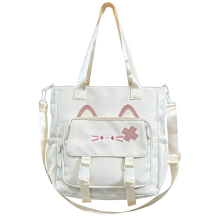 可爱小猫咪斜挎包女学院风大容量单肩包托特包学生上课补习手提袋