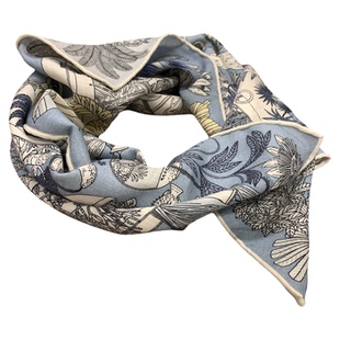 珍奇乐园丝毛 两面双用蓝白色真丝羊毛围巾65×65