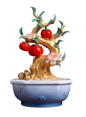 陶瓷好柿花生摆件招财吉祥物