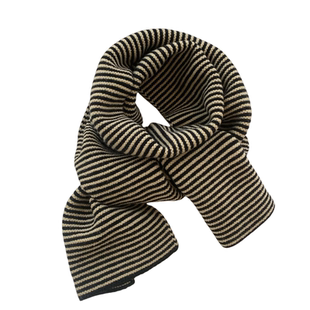 日系原宿风黑白条纹针织围巾女冬季韩版百搭学生情侣加厚保暖围脖