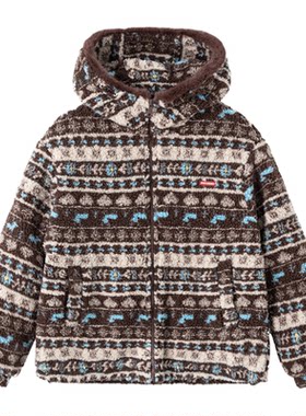 SprayGround鲨鱼嘴复古费尔岛连帽棉服外套男保暖仿羊羔毛棉衣冬