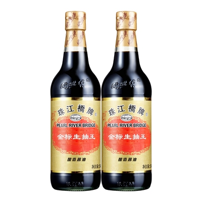 珠江桥牌金标生抽王500ml*2小瓶黄豆酿造酱油家用炒饭菜凉拌豉油