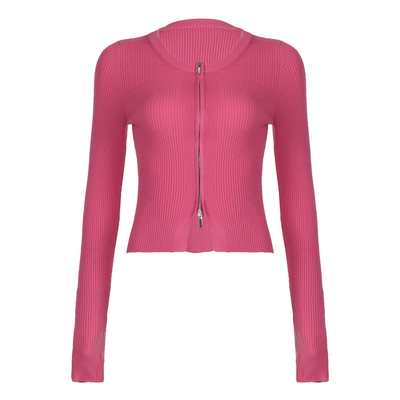 alex stevens粉色修身针织开衫外套女春秋季短款内搭长袖毛衣上衣