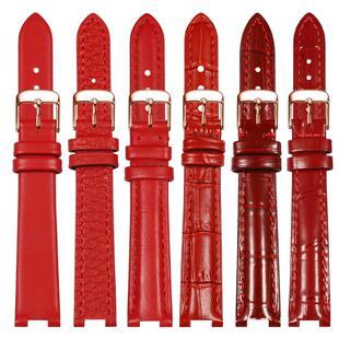 红色凹口手表带真皮女适配罗西尼飞亚达天梭卡西欧ck芙丽依波格雅