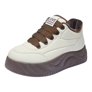 久站不累工作鞋女黑色冬季加绒加厚二棉鞋防水防滑厨房厚底妈妈鞋