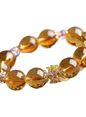 天然巴西黄水晶大颗粒圆珠diy原创设计男女款手链