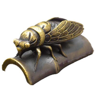 华擎黄铜知了镇纸书房小摆件
