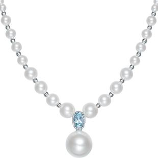 周六福珍珠项链女几何链坠贝珠S925银复古送女友本命年礼物